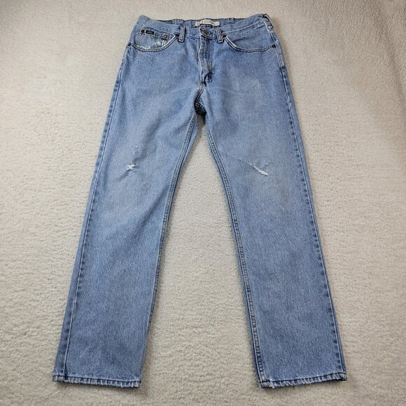 Lee Jeans Mens 34x32 Y2K Blue Denim Light Stone Wash Regular Fit Distressed Norm - Picture 1 of 16